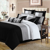 3 Pcs  Luxury Horizontal Pleats Duvet Set - Grey And Black